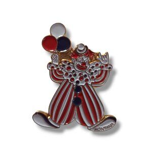 Small Clown Pin With Balloons Red White And Blue Unisex Coat Pin